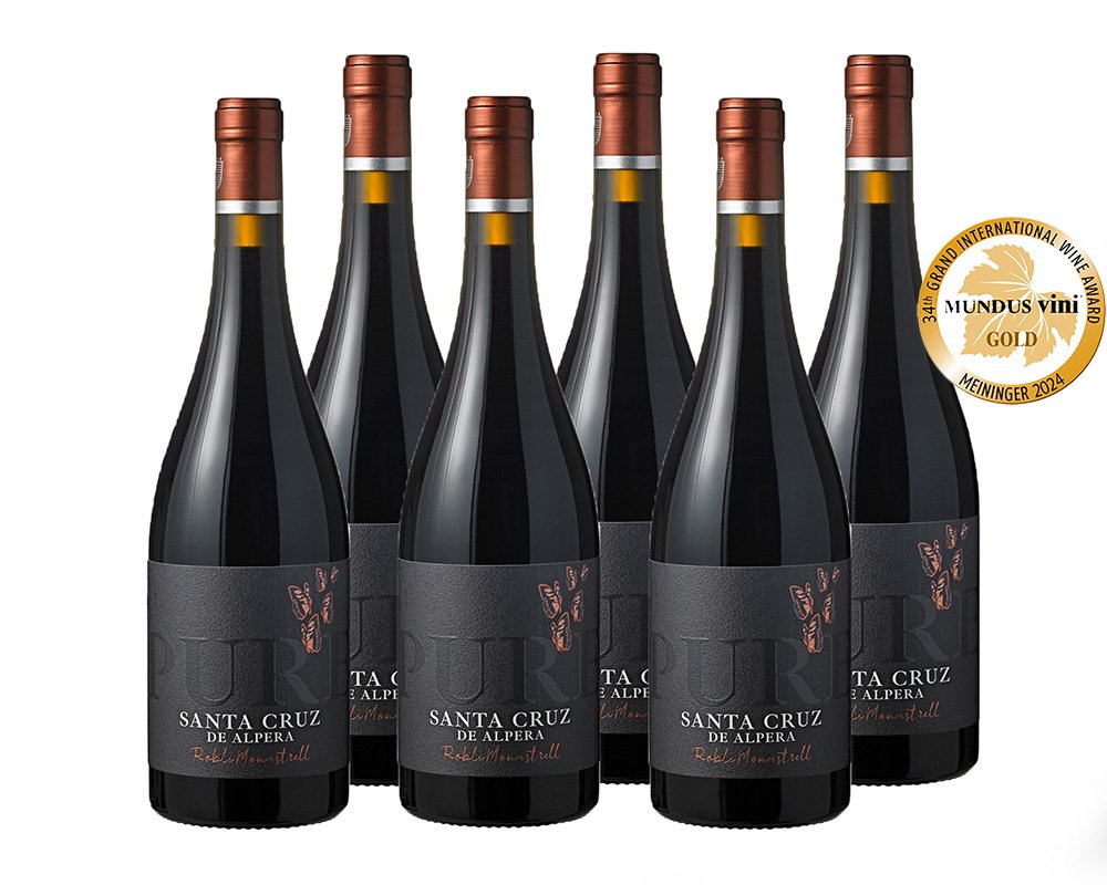 6 Flaschen Santa Cruz Pure Roble Monastrell BIO-Rotwein mit Mundus Vini Gold 2024 � 750ml