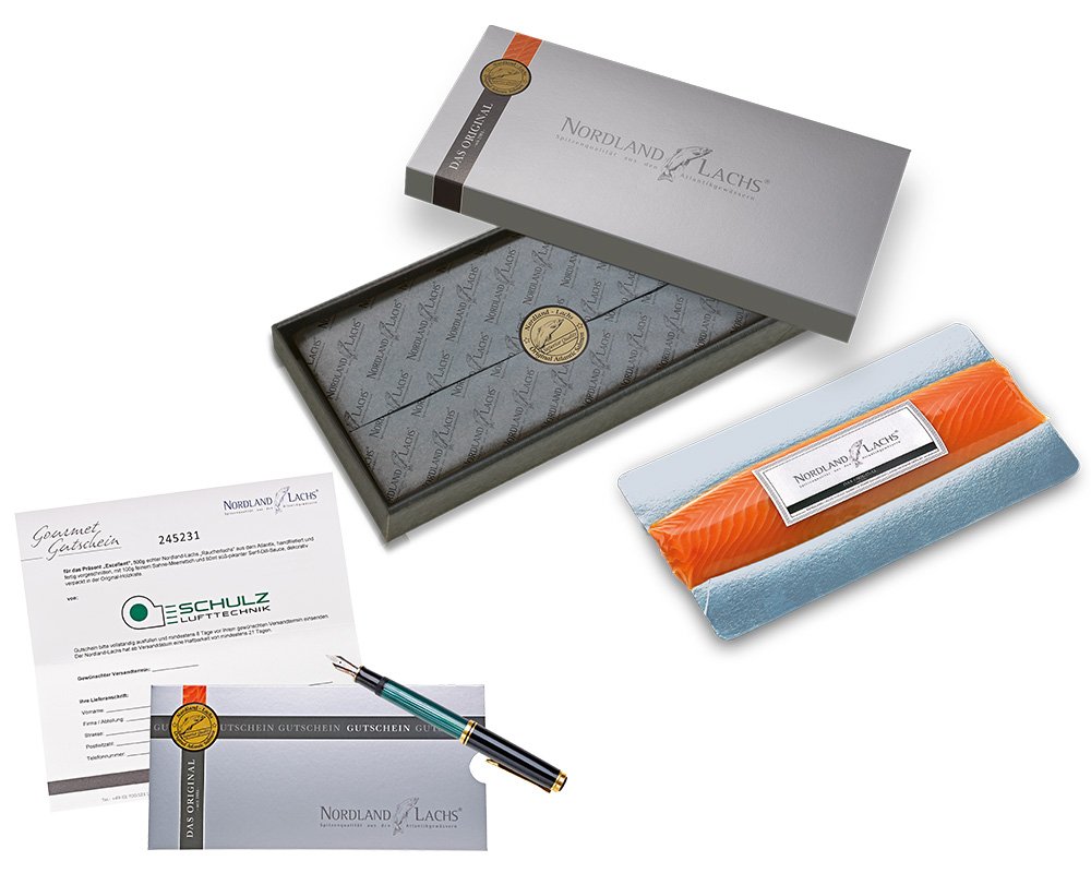 Gutschein f�r Lachs-Pr�sent Royal inklusive Frische-Versandkosten f�r das Lachs-Geschenk