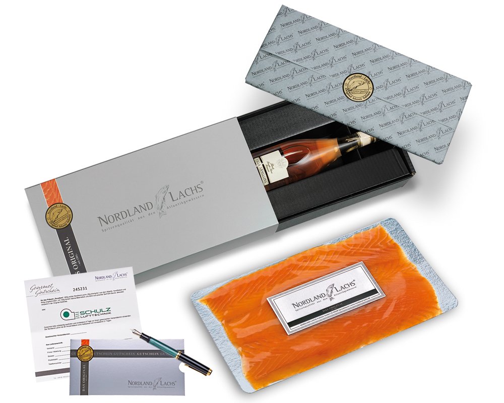 Gutschein f�r Lachsgeschenk Ros� Elegance inklusive Frische-Versandkosten f�r das Lachsgeschenk