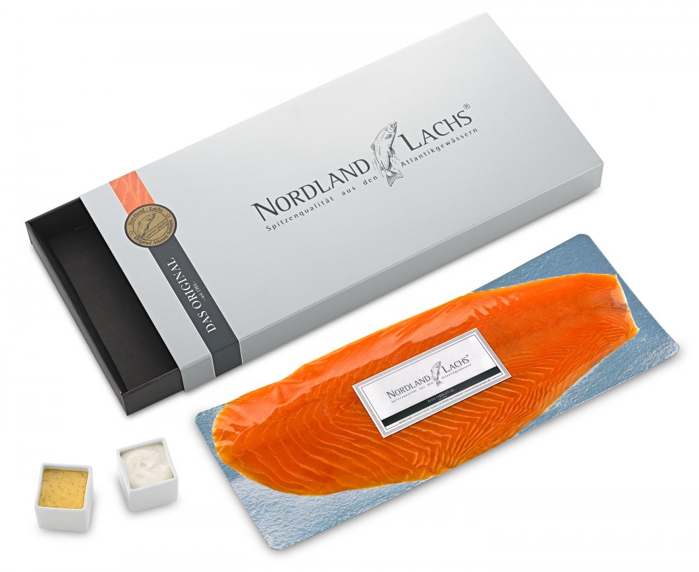 Nordland-Lachs Geschenkset Excellent 400g feinster R�ucherlachs vorgeschnitten & Lachs-Saucen
