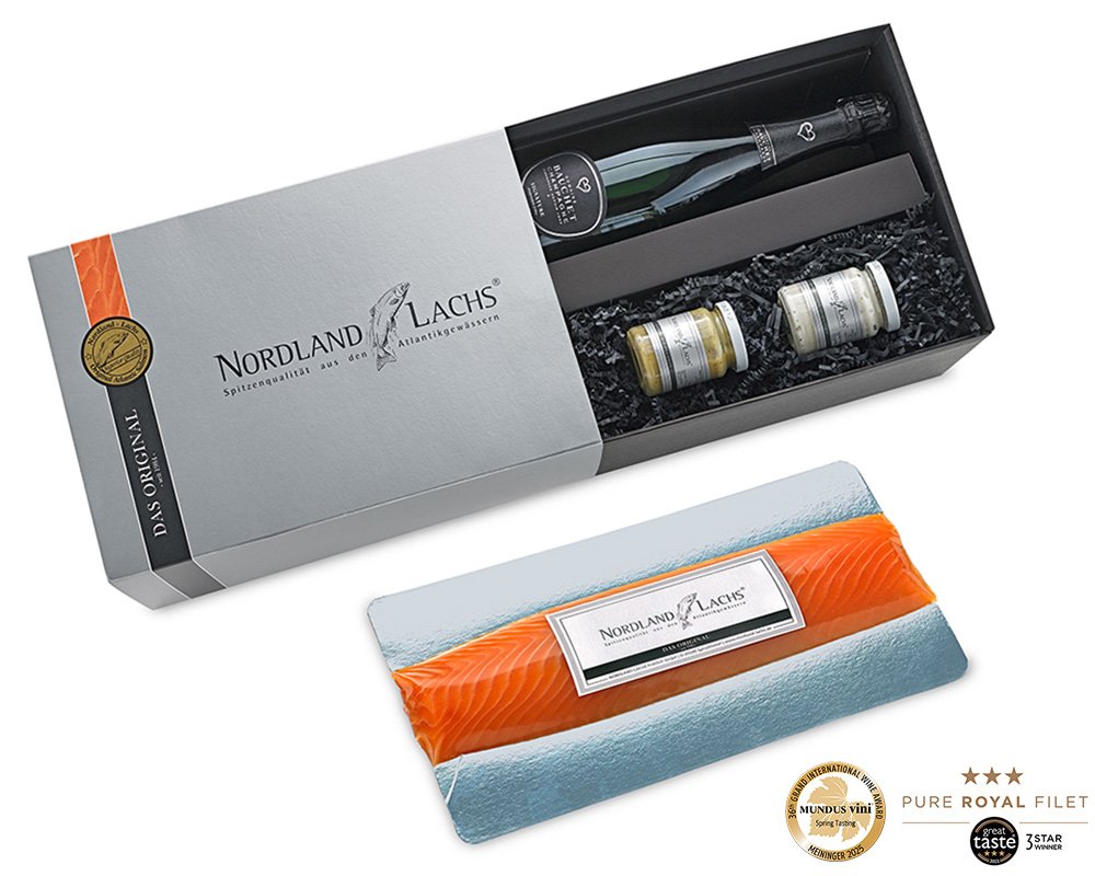 Ocean Gold � Champagner Geschenkset mit Bauchet Champagner, Lachs Filet Royal & Gourmet-Saucen