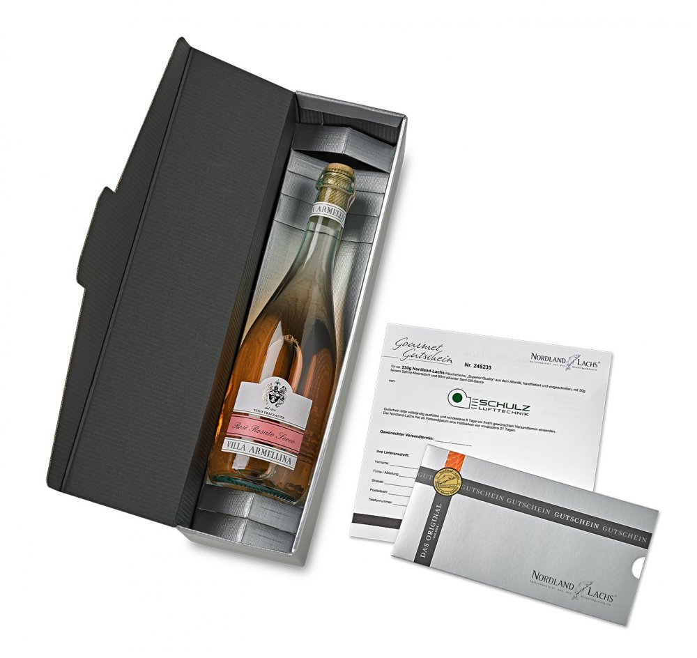 Pr�sent Ros� Secco mit 230g Lachs-Gutschein inkl. K�hlversand f�r Lachs zum Wunschtermin