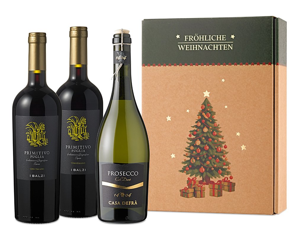 Wein-Weihnachtsgeschenk BUON NATALE mit leckerem Primitivo & Prosecco
